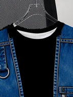 [New Style] Summer Men'S Short Sleeve T-Shirt Imitation Faux Denim Loose All-Match Round Neck Top Trendy Casual Short Sleeve Base Layer - Mixed colors