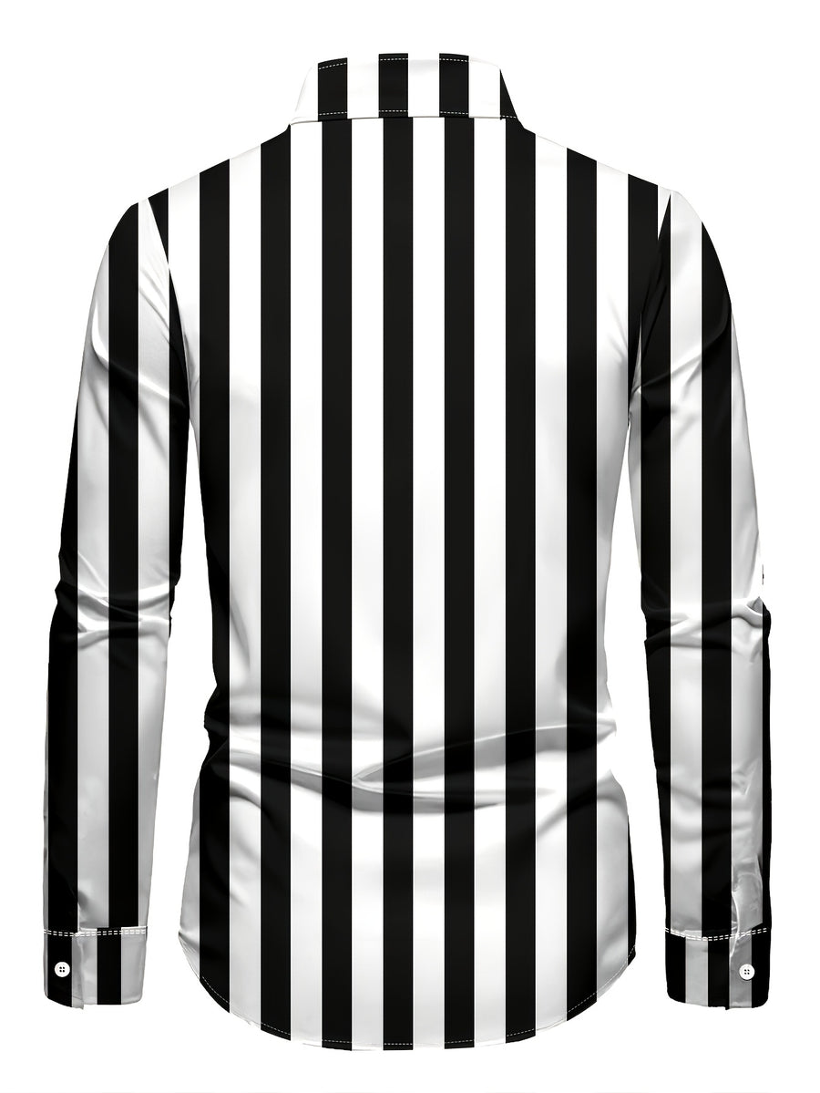 Men's Striped Long-sleeve Shirt with Lapel Collar, a Versatile Top for a Casual, Laid-back Vacation Style - Mixed colors
