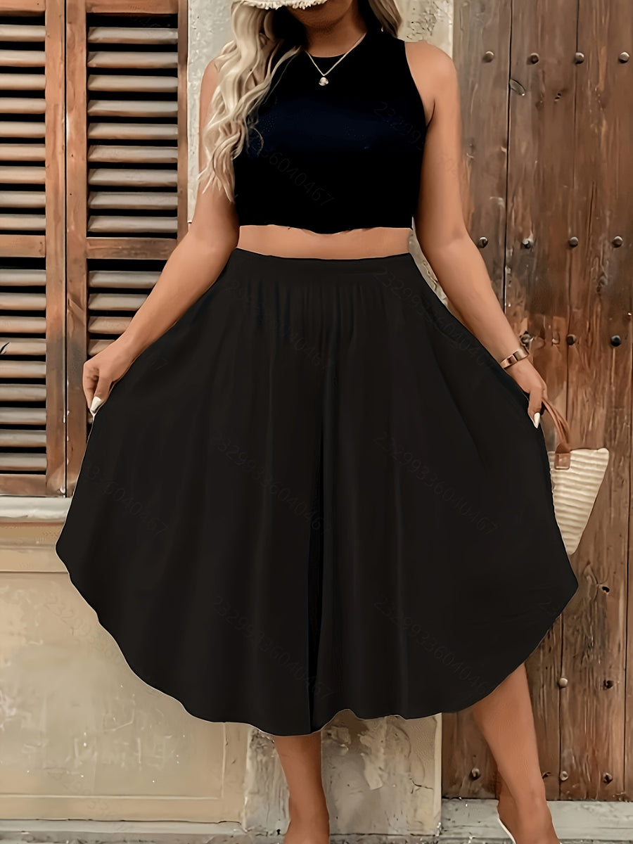 2pcs Cross-Border Spring/Summer New Solid Color Versatile High-Waist Casual Shorts for Women - navy blue plus black
