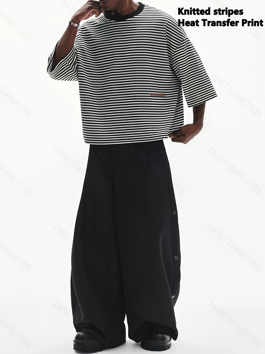 Summer Striped Cropped Loose-Fit Crew Neck T-Shirt, Men's Drop-Shoulder Simple Versatile Casual Top, Machine Washable - Stripe