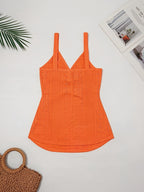 Western-style Women's Top with a Twisted Knot Design on the Chest, Made of Textured Lace Jacquard Fabric. A Spring/summer Beach, Outing, Date, or Vacation Shirt. "European Users Are Advised to Purchase One Size Smaller." - Tangerine