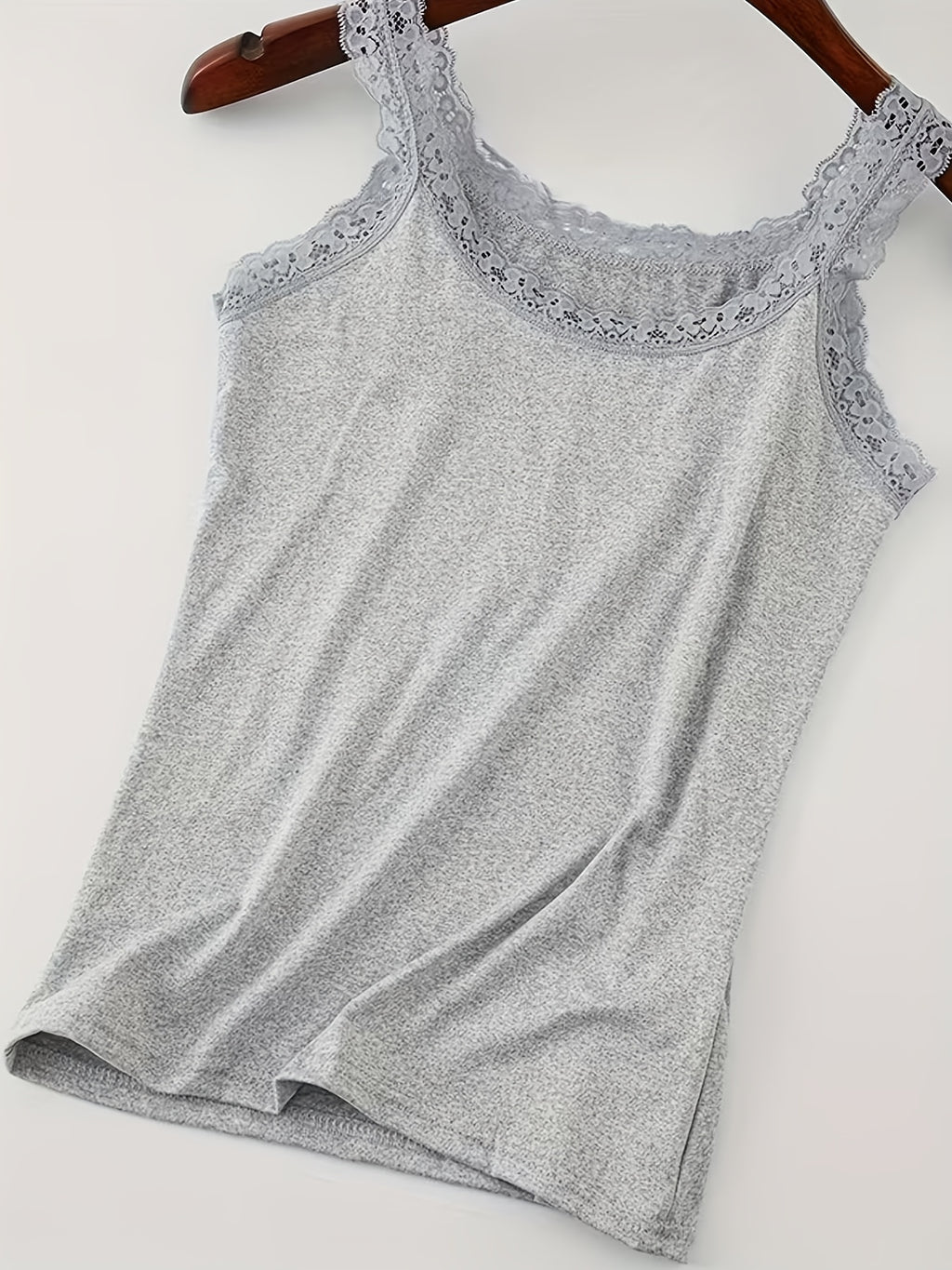 Women'S Elegant Lace Trim Camisole, Lightweight Breathable Soft Slim Fit Tank Top, Casual Fashion Basic Layering Cami Top, Daily Loungewear Vest for Outerwear & Underlay - Grey