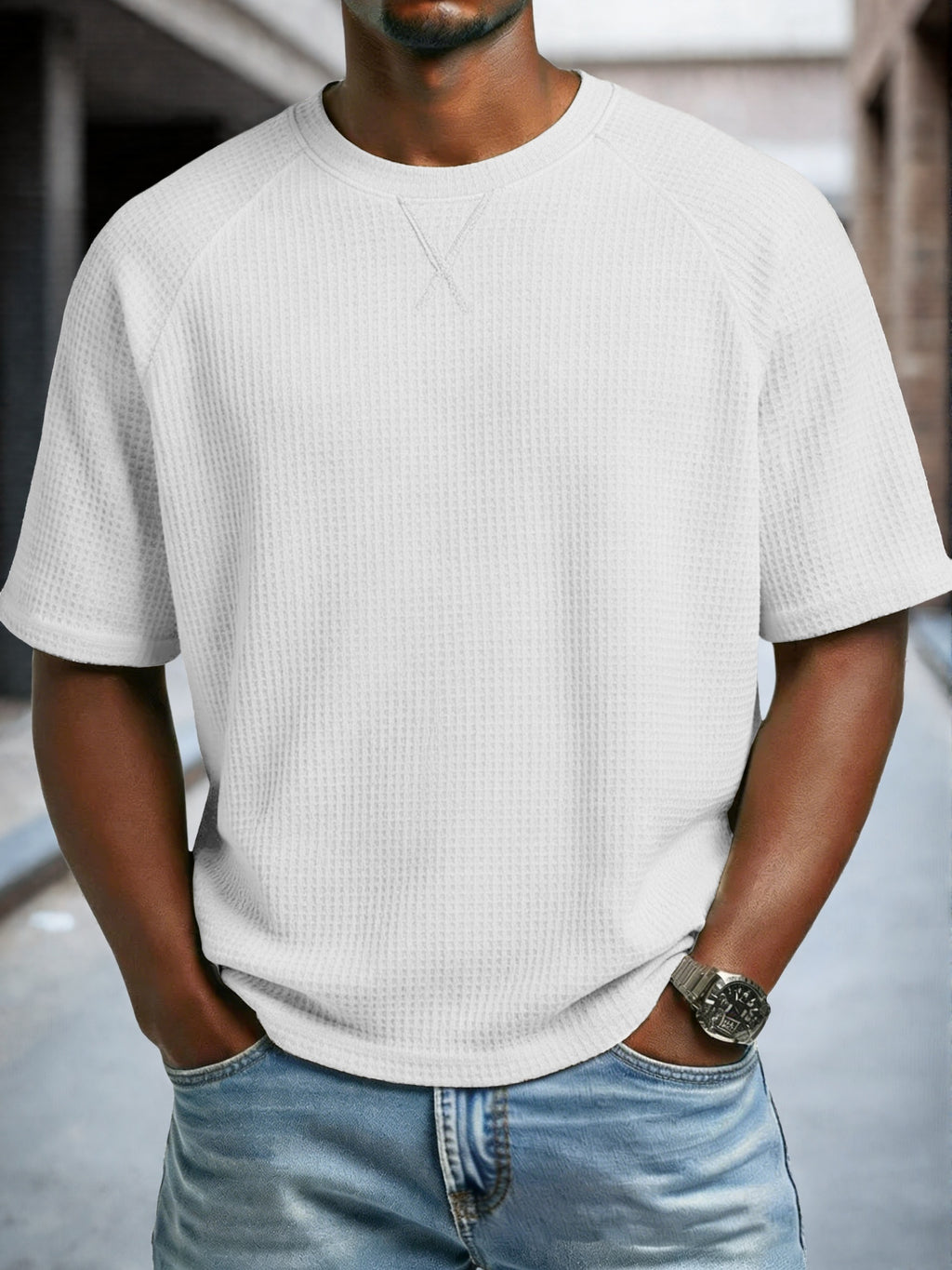 Men'S Waffle Knit T-Shirt Short Sleeve Crew Neck Casual Top, Breathable Textured Fabric Soft Lightweight Comfort Tee, Loose Fit Everyday Wear Perfect for Summer Street Style, Travel, Outdoor Activities And Daily Casual Outfit - White