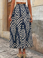 Printed Casual Long Skirt for Women with a Fitted Waist - Navy Color