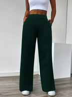 In-Stock Versatile Solid Color Stretch Straight-Leg Trousers - Dark Green