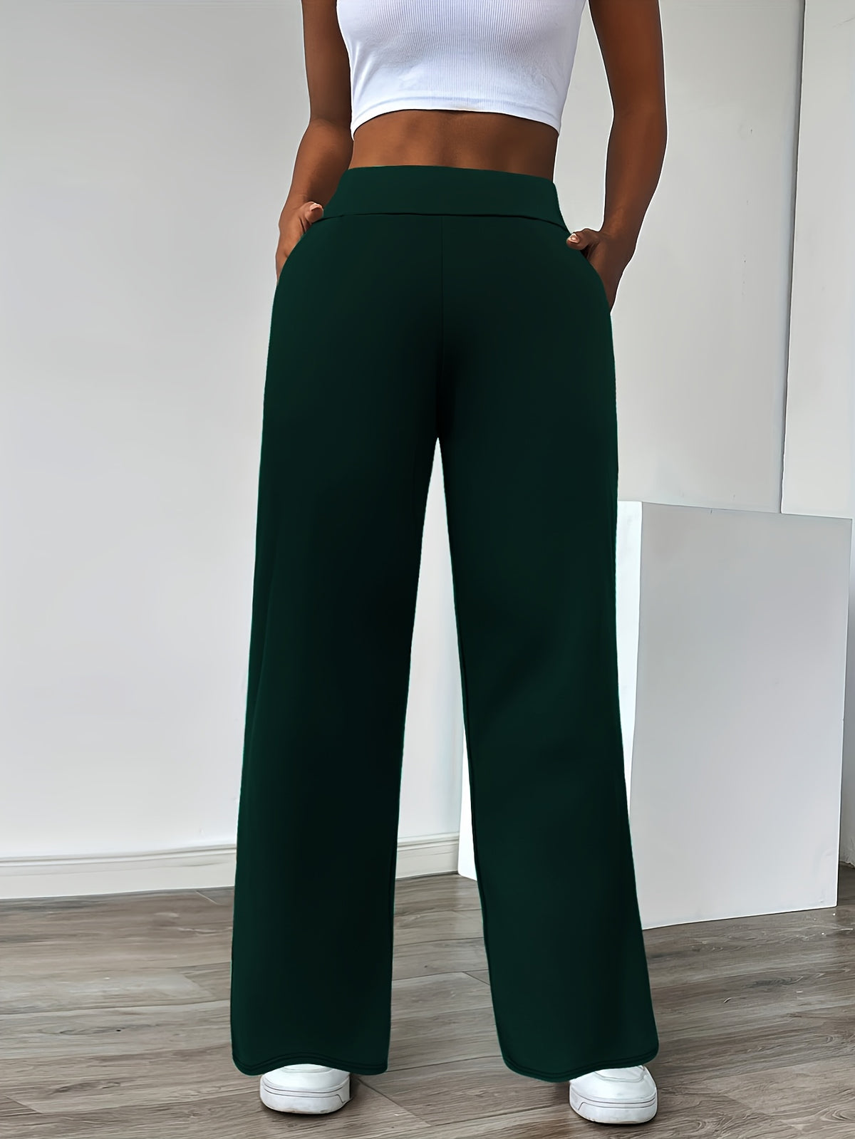 In-Stock Versatile Solid Color Stretch Straight-Leg Trousers - Dark Green