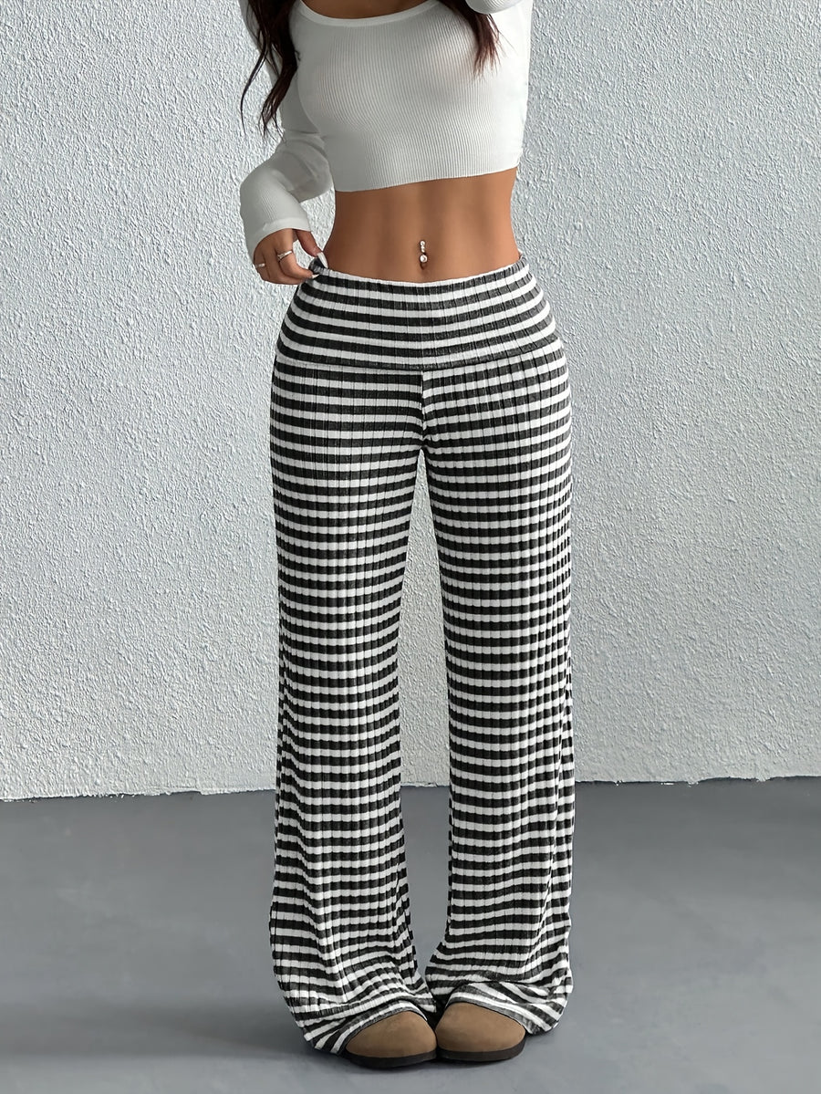 Women's Wide- Trousers - Wide- Pants with Striped, Wide-Legged Trousers Suitable for Spring/Summer, Machine Washable Elegant Wide Pants for, Casual & Semi-Formal Wear, Non- Wide Trousers - Black