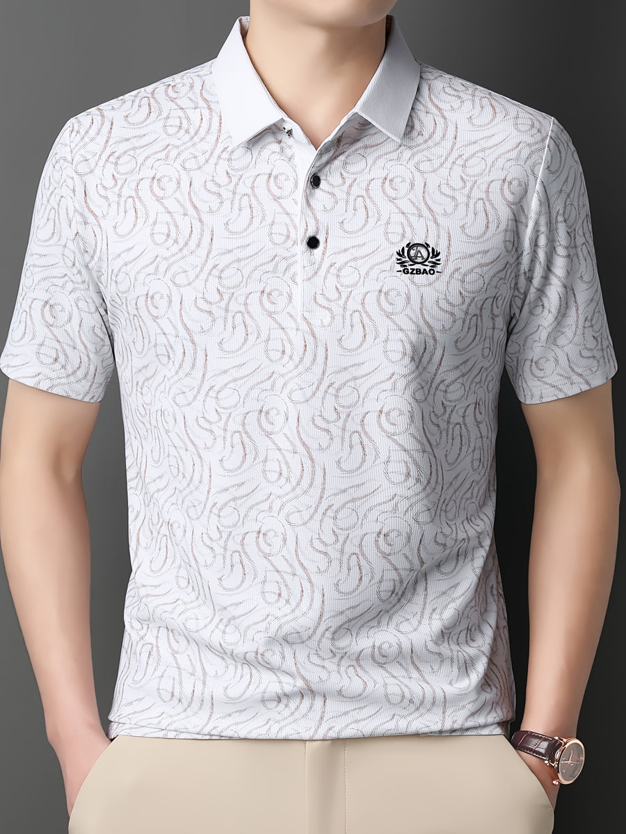 [Saa Xing OBM] 1pc Spring/Autumn New Men'S Polo Shirt, Old Money Style Textured Contrast Print Half-Button Collar Short Sleeve T-Shirt, Fashionable And Versatile Pullover Base Layer Top, Suitable for Spring, Summer, Autumn Wear, Fits Daily Casual - White