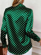 Ladies' Spring/Autumn Elegant Versatile Polka Dot Blouse - Dark Green