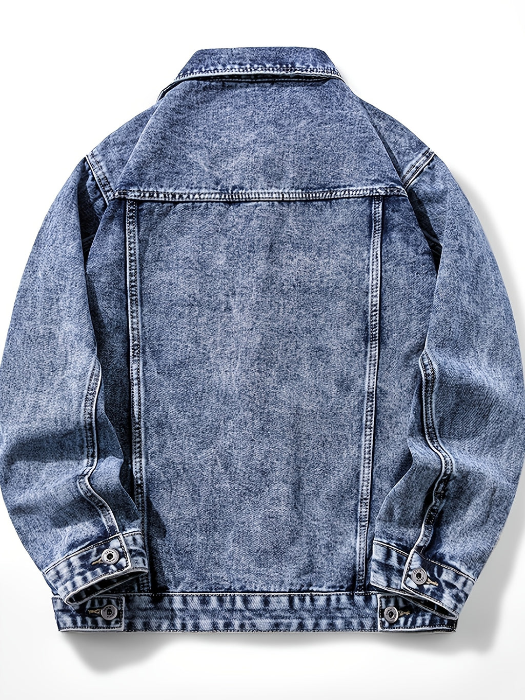 Men'S Vintage Denim Jacket, Classic Lapel, Retro Washed Denim Coat, Multi-Color Casual Workwear Jacket - Sky Blue