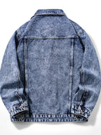 Men'S Vintage Denim Jacket, Classic Lapel, Retro Washed Denim Coat, Multi-Color Casual Workwear Jacket - Sky Blue