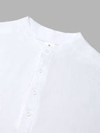 Men'S Spring Autumn New Thin Half-Button Stand Collar Linen T-Shirt Casual All-Match Athletic Trendy Fashion Commuting Fitness Thin Comfortable Loose Long Sleeve T-Shirt - White