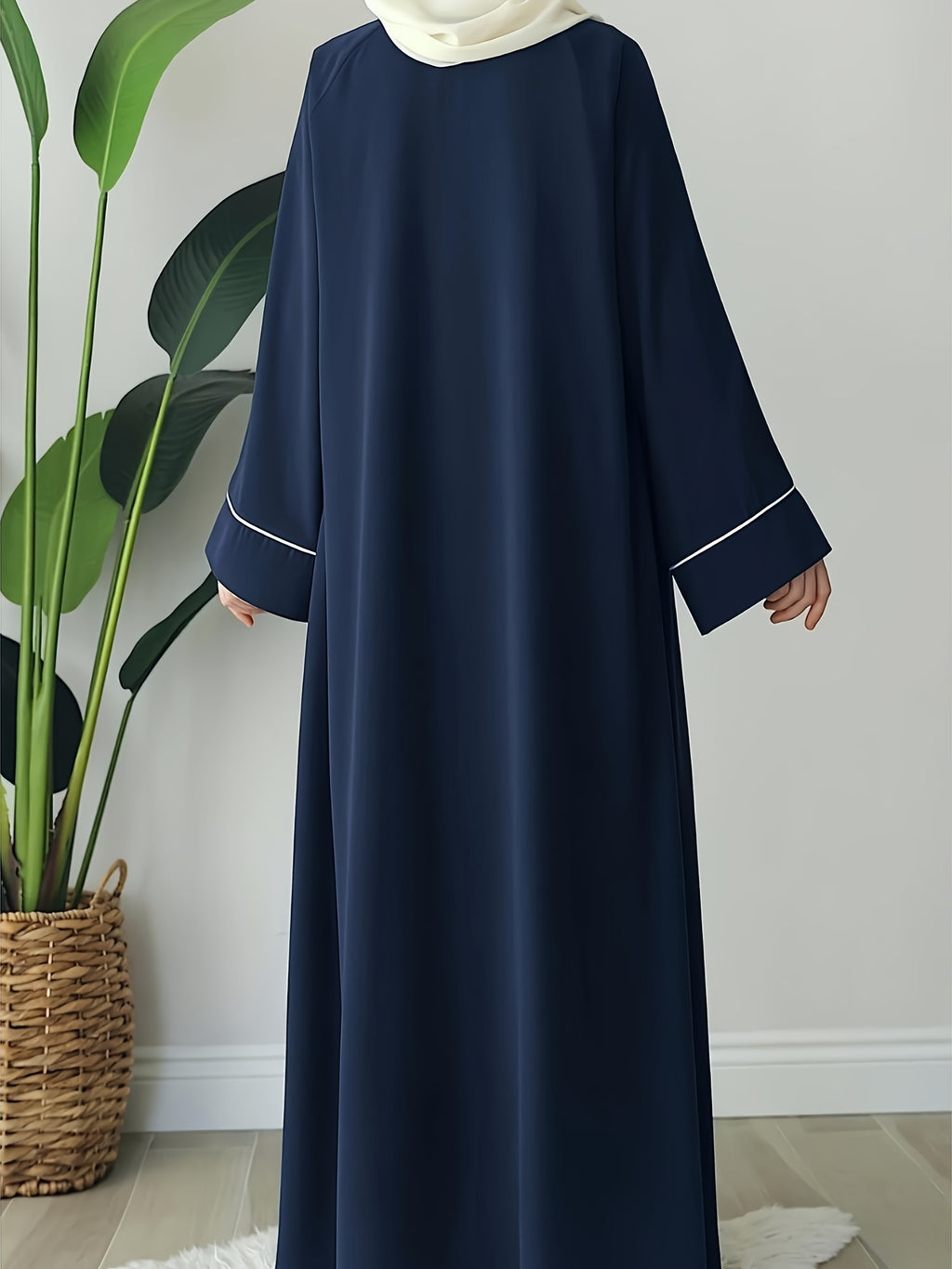 Middle Eastern Muslim Solid Comfortable Robe 8356 - Navy Color