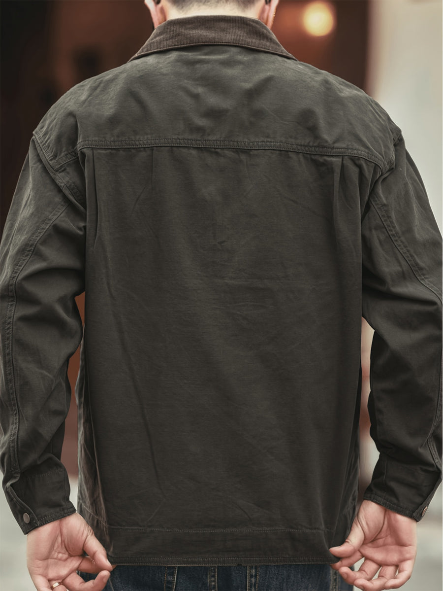 American Retro Heavyweight Cargo Jacket Outerwear Men'S Spring Autumn Washed Jacket New Outdoor Hunting Style Cool Commuter All-Match Jacket - fern green