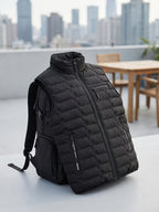 Men'S Autumn And Winter Sports Multi-Pocket Stand Collar Vest, Polyester Filling, Composite Ultrasonic Vest, Suitable for Business, Daily, Outdoor Sports Wear Vest Jacket, Must-Have Gift Choice - Black