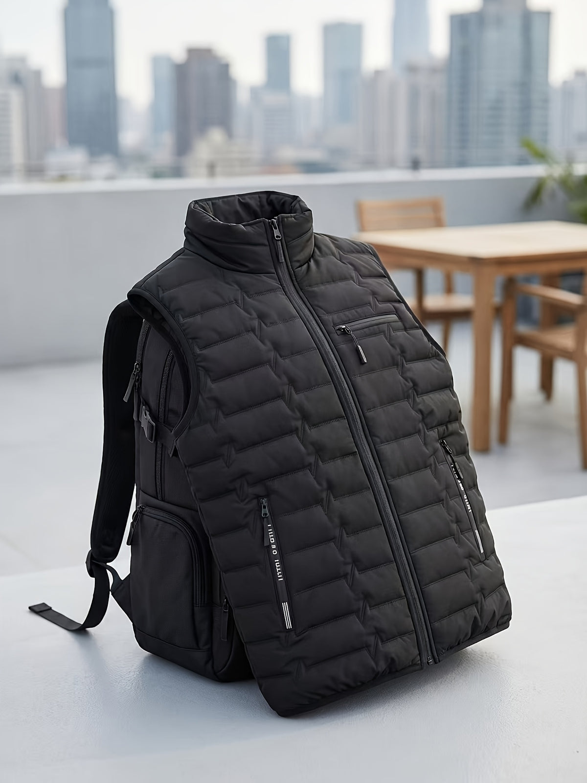 Men'S Autumn And Winter Sports Multi-Pocket Stand Collar Vest, Polyester Filling, Composite Ultrasonic Vest, Suitable for Business, Daily, Outdoor Sports Wear Vest Jacket, Must-Have Gift Choice - Black
