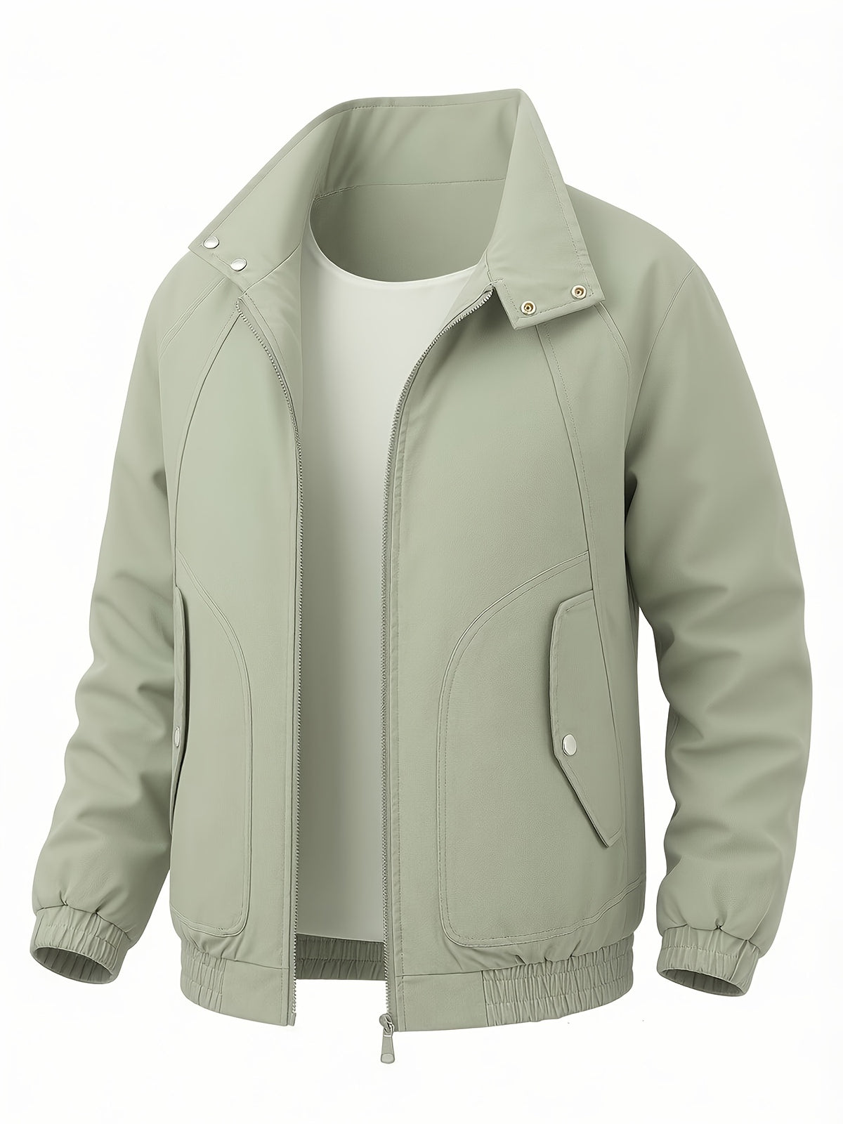 2026 New Men'S Stand-Up Collar Jacket, Windproof Premium Lightweight Breathable Durable Comfortable Fabric, Loose Casual Fit Outerwear, Suitable for Streetwear, Daily Leisure, Commuting, And Outdoor Travel, Full Zipper Closure - Pea Green Color