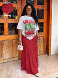 Women'S Spring Autumn Pleated Texture Half Skirt, Elastic Shirring Layered Solid Color Skirt - Red