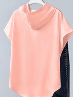 1pc Women's Y2K Hooded Short Sleeve T-Shirt - Soft Loose Fit Blouse Top with Hood, Machine Washable Suitable for Gym, Casual & Casual Attire, - Layering Piece, Non- Basic Wardrobe Essential - Pink Color
