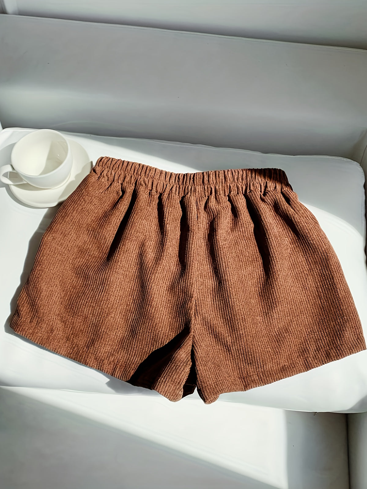 Embroidered Corduroy Shorts for Women | Casual Style, Suitable for All Seasons - Rust