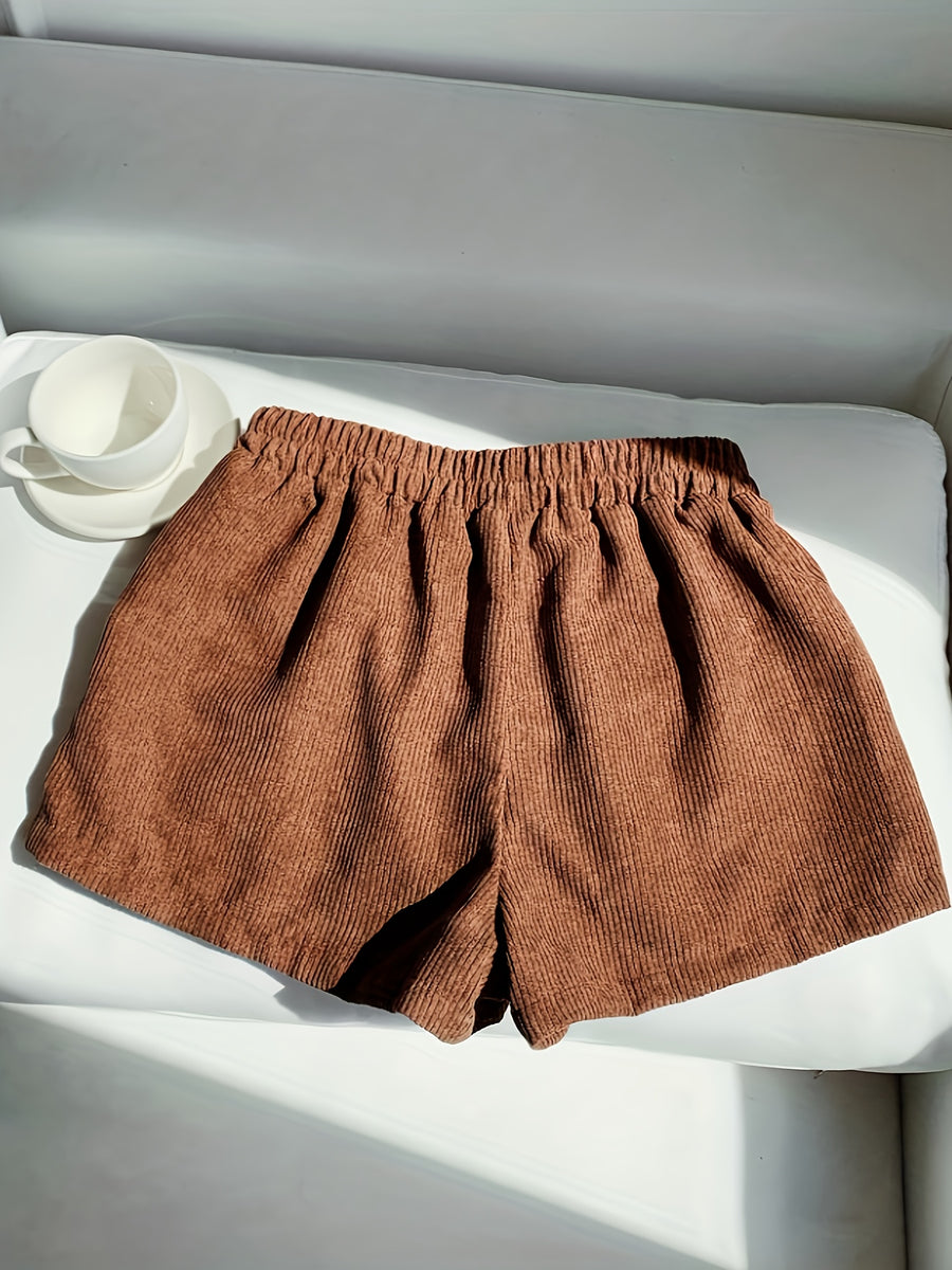 Embroidered Corduroy Shorts for Women | Casual Style, Suitable for All Seasons - Rust