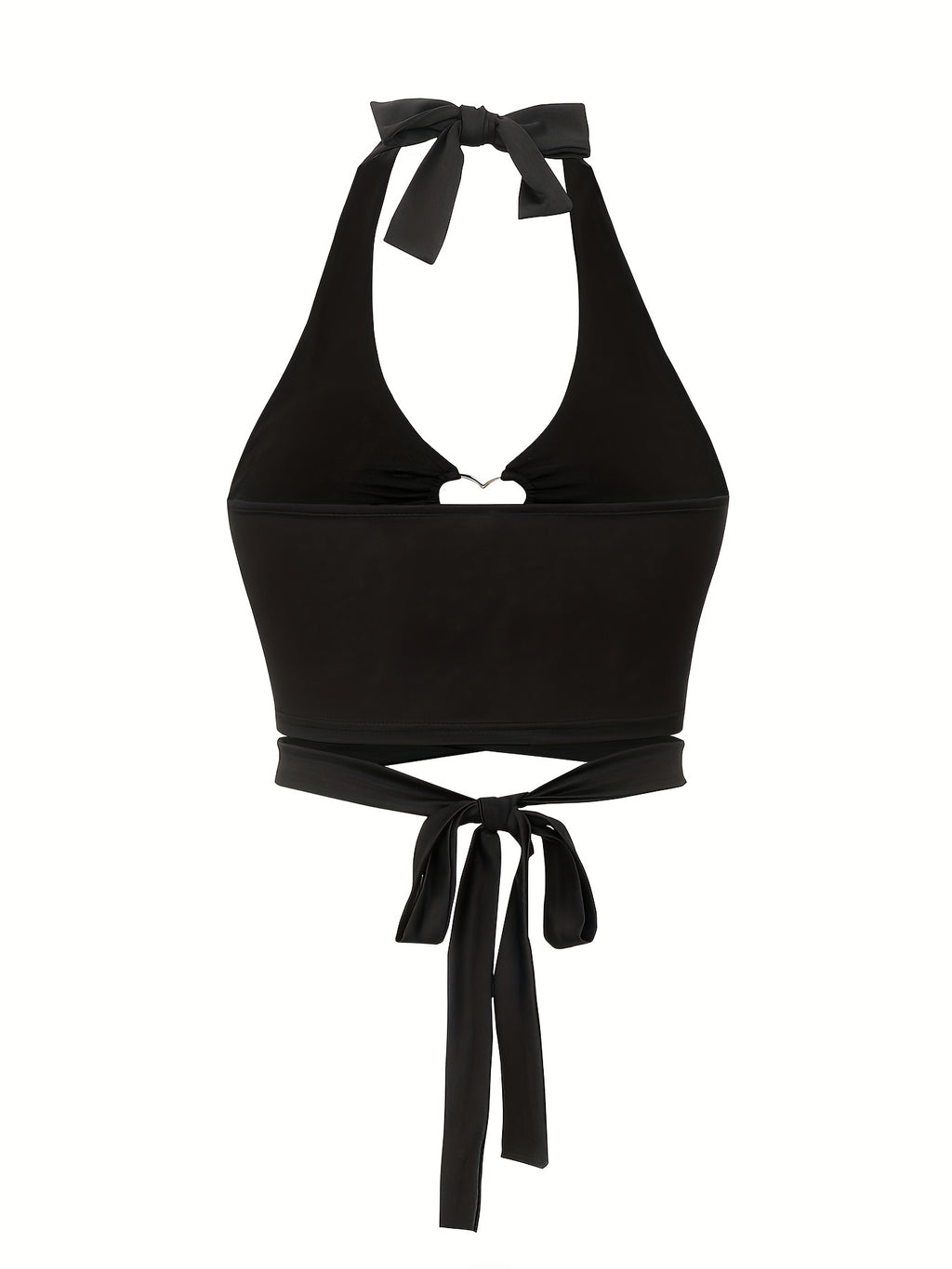 Heart Ring Linked Lace Up Halter Top, Y2K Sexy Backless Halter Top For Summer, Women's Clothing - Black