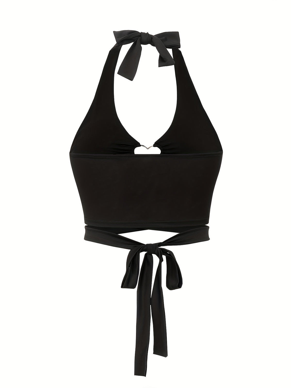 Heart Ring Linked Lace Up Halter Top, Y2K Sexy Backless Halter Top For Summer, Women's Clothing - Black