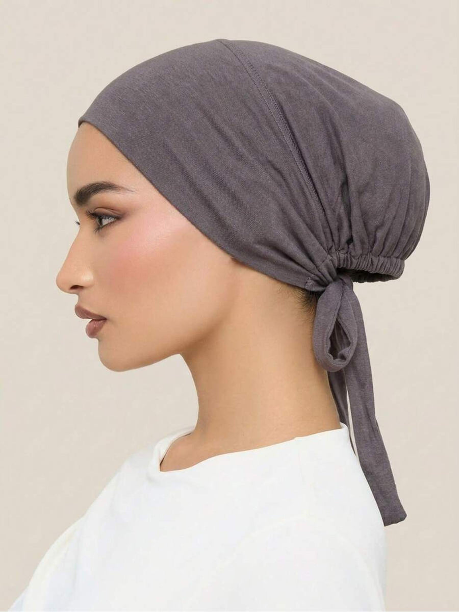 1pc Women Abaya Accessories Fashion Solid Color Elastic Band Headscarf, Suitable for Daily Wear Headband Soft Under Cap Women Veil - Dark Gray
