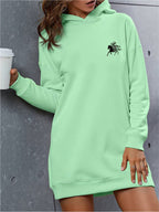 2026 European American Women S Lined Hooded Dress with Letter Print Thickened Hoodie Sweatshirt Long Style Trendy Casual Fashionable Versatile Elegance - Light Green