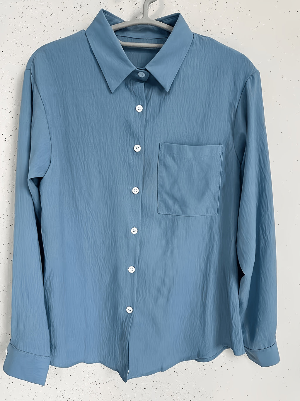 Elegant Special Edition Women'S Shirt - Long Sleeve Button-Up Solid Color Blouse, Breathable, Comfortable, Soft, Classic Collar, Medium Stretch, Machine Washable, Suitable for Office, Commute, Or Formal Events, Exquisite Casual - Deep Sky Blue