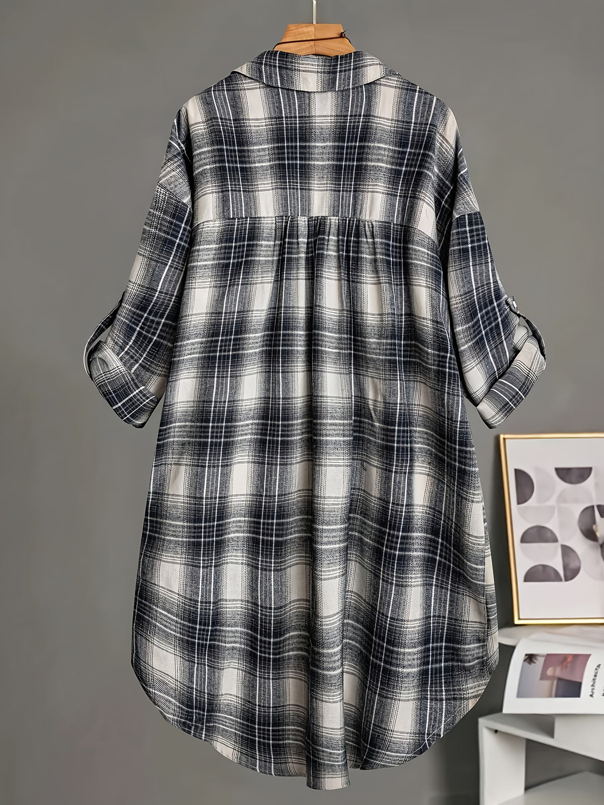 Plus Size - Plus Size - Classic Tartan Check Shirt, Mid-Length/Spring/Autumn Style/Women'S Clothing - Mixed colors