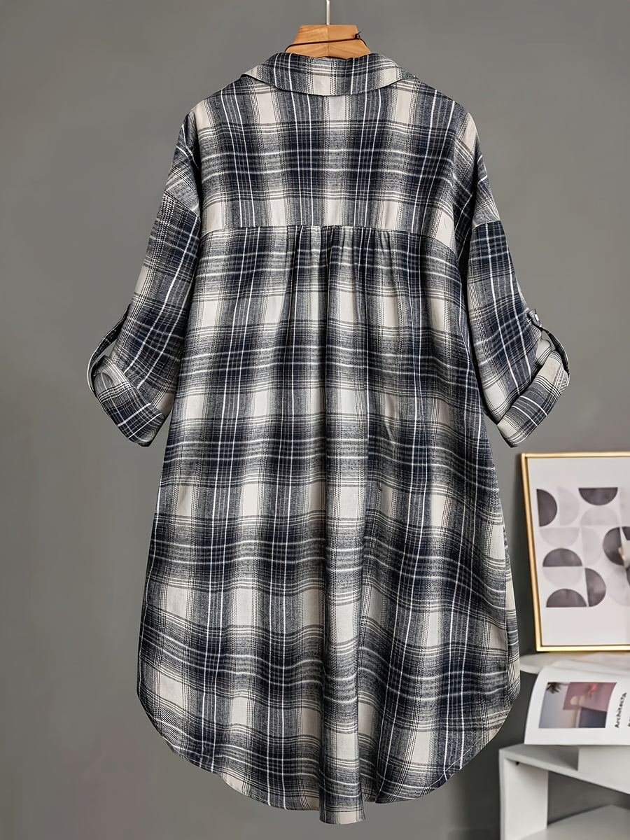 Plus Size - Plus Size - Classic Tartan Check Shirt, Mid-Length/Spring/Autumn Style/Women'S Clothing - Mixed colors