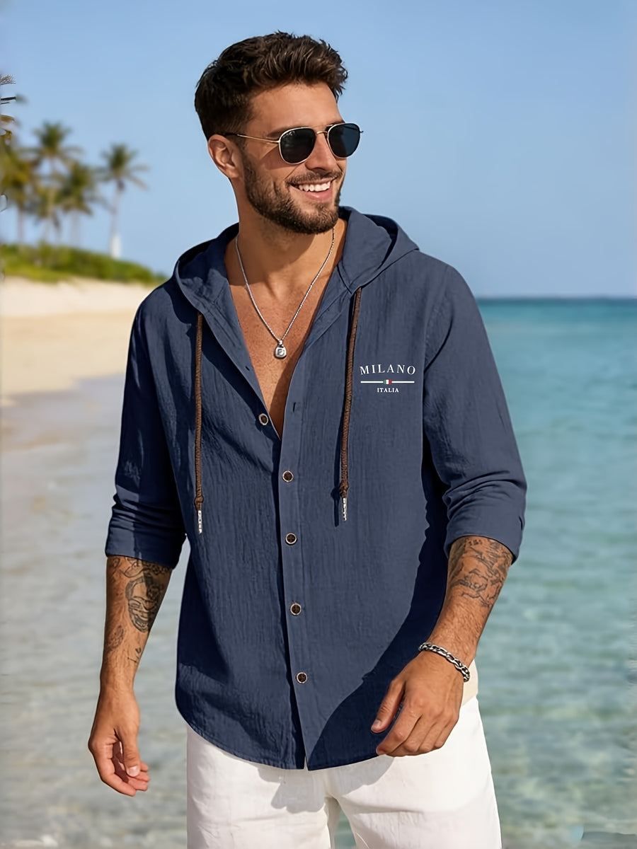 4pcs Men's Fashion Casual Long Sleeve Open Front Hooded Shirt | Soft 100% Cotton Woven Top | Regular Fit Suitable for Late Summer and Early Autumn | Skin-Friendly, Breathable, and Warm Daily Top | A Versatile Essential for City Strolls - Mixed Colors 21