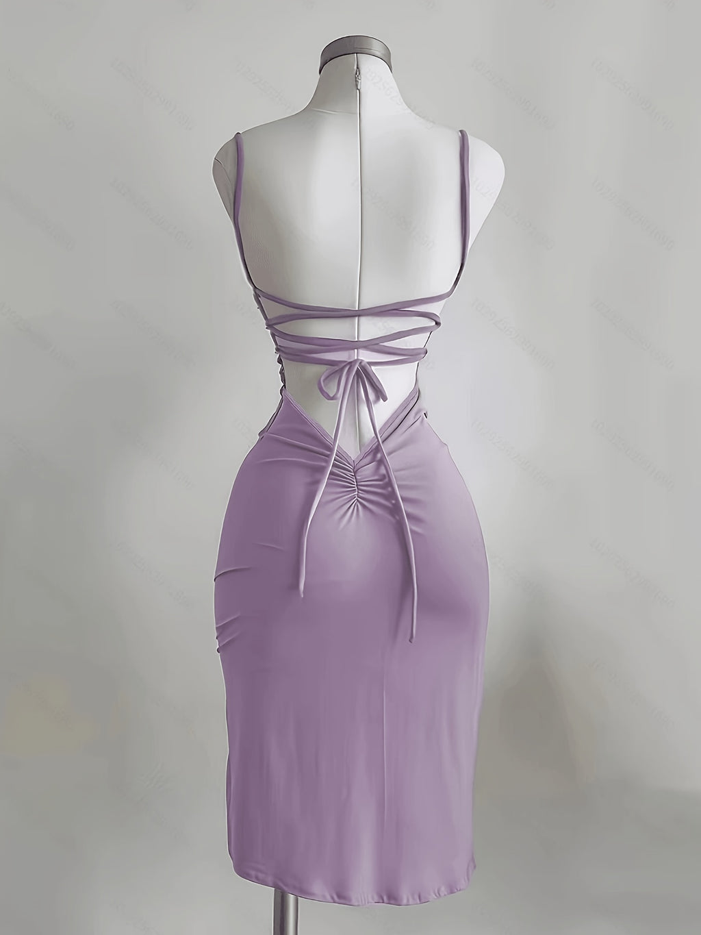 A Stylish Women's Solid-color Dress Featuring Spaghetti Straps, a Side Slit, and Lace-up Detailingperfect for Vacations, Birthday Celebrations, Dinner Parties, Proms, Bars, Nightclubs, and Date Nights. - Purple