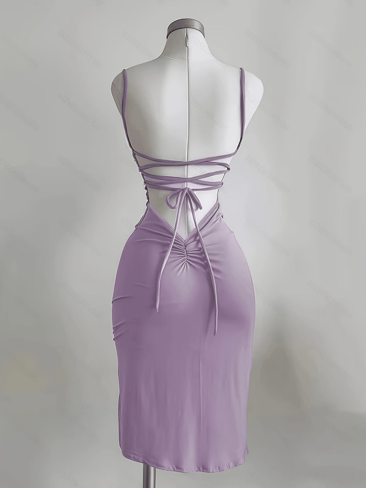 A Stylish Women's Solid-color Dress Featuring Spaghetti Straps, a Side Slit, and Lace-up Detailingperfect for Vacations, Birthday Celebrations, Dinner Parties, Proms, Bars, Nightclubs, and Date Nights. - Purple
