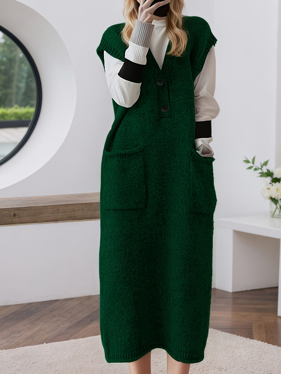 Women'S Bodycon Temperament Long Dress Outer Vest Long Dress Thick Elegant Ladylike Autumn Winter Korean Style Tank Top Sweater Dress Women'S Beautiful Ladylike Premium Skirt - Dark Green