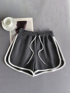 Women's Y2K Streetwear Soft Shorts - Elastic Waist Contrast Trim Lounge Shorts Suitable for Summer Beach,, Casual Wear, Machine Washable Non-Sheer Bottoms with Elastic Waistband - Black And Green