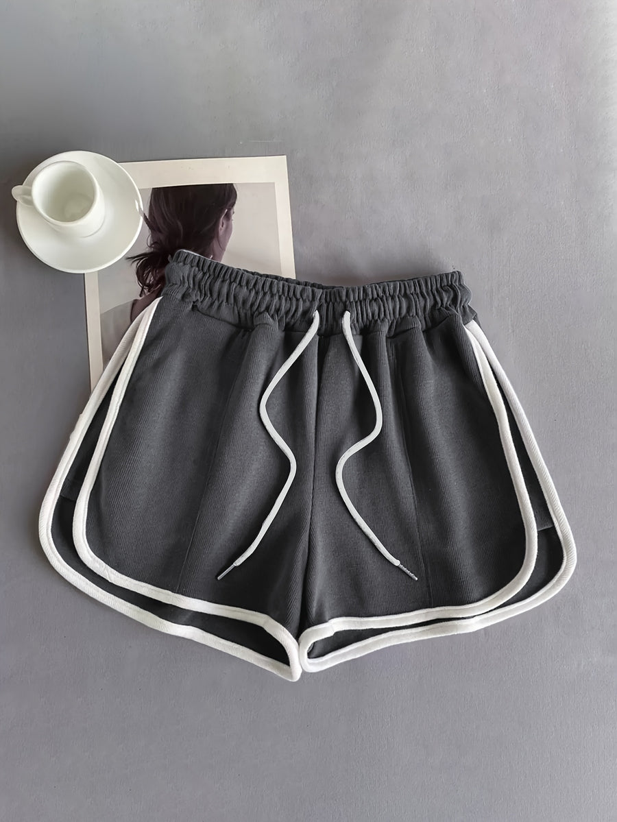 Women's Y2K Streetwear Soft Shorts - Elastic Waist Contrast Trim Lounge Shorts Suitable for Summer Beach,, Casual Wear, Machine Washable Non-Sheer Bottoms with Elastic Waistband - Black And Green