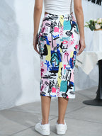Elegant Graffiti Print Hip Skirt, Spring And Summer Casual Slim Skirt, Women'S Clothing - White