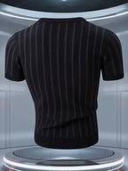 Men'S Knitted Short-Sleeved Sweater, Half-Sleeve Knit Shirt, Round Neck Sweater, Suitable for Autumn/Winter And Spring, Can Be Worn Alone Or As a Base Layer, Soft Fabric, Can Be Worn Close to The Body, Heavy-Duty Knitted Jacquard Pattern - Black