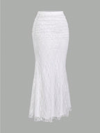 French-Style High-End Lace Mermaid Skirt for Women, Slim-Fit Commuter Daily Long Skirt - White