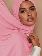 1pc Soft Solid Color Jersey, Plain Long Scarf, Headscarf - Bright Pink Color
