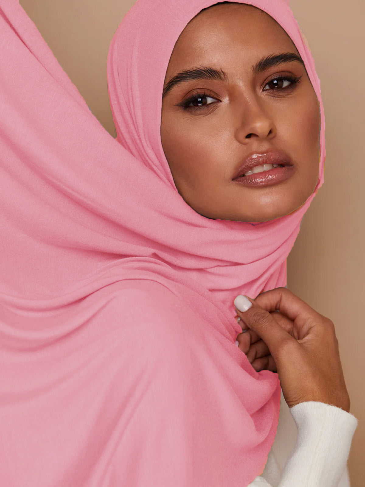 1pc Soft Solid Color Jersey, Plain Long Scarf, Headscarf - Bright Pink Color