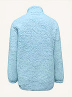 Women'S Faux Small Stand Collar Thick Jacket Coat - Sky Blue