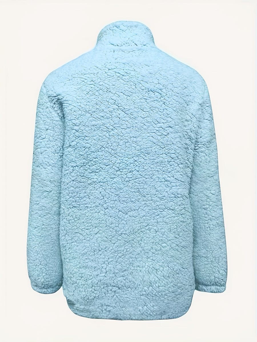 Women'S Faux Small Stand Collar Thick Jacket Coat - Sky Blue