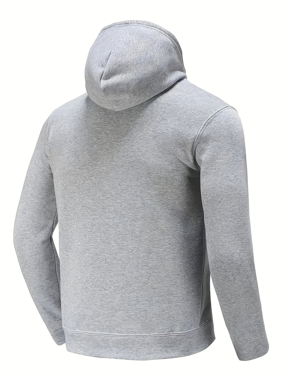 Solid Color Hooded Sweatshirt for Men, Sporty Casual Pullover, Solid Color Long-Sleeve Jacket, Simple and Versatile Warm Top - Light Grey