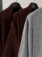 Large Lapel Buttonless Long Cardigan, Elegant Home Office Casual Versatile Foldable Wide Sleeve Loose Over-The-Knee Coat - Grey