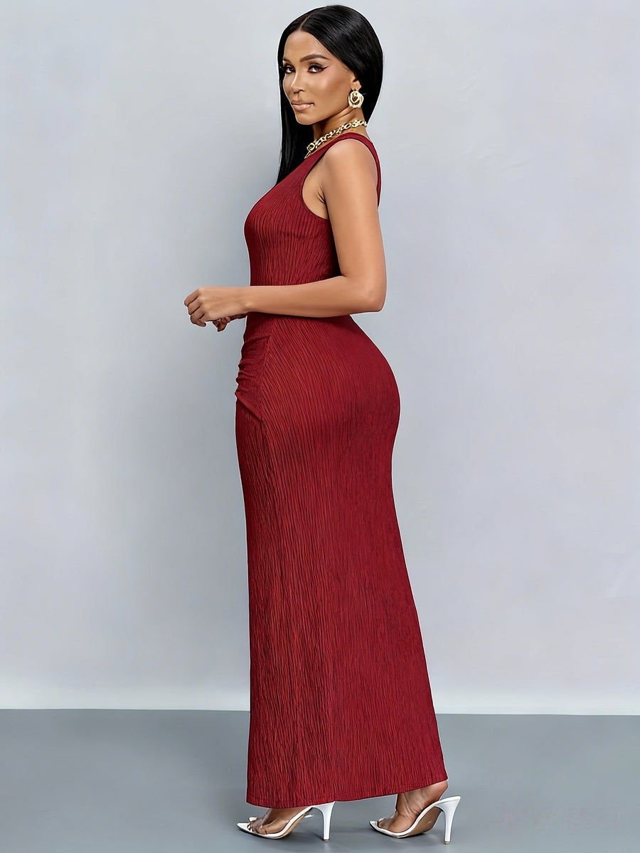 New Elegant Mix-and-Match Slit Sleeveless Dress - Red