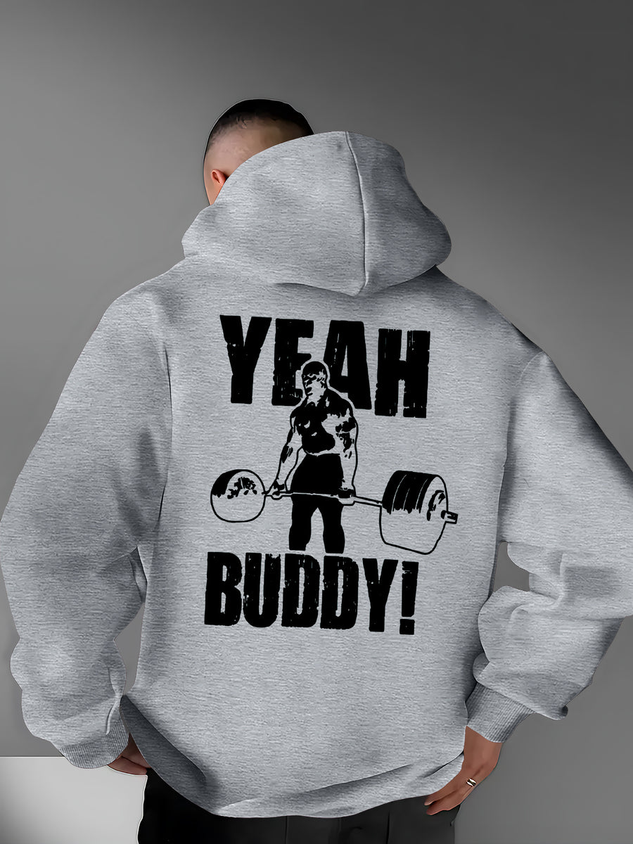 Men's Casual Versatile Hooded Sweatshirt, Fashionable and Trendy Fitness Graphic Print, Outerwear for Outdoor and Home Wear, Men's Casual Pullover Hooded Sweatshirt - Light Grey