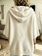 Women's Elegant Casual Three-Quarter Sleeve Drawstring Hooded Sweatshirt - Off-white